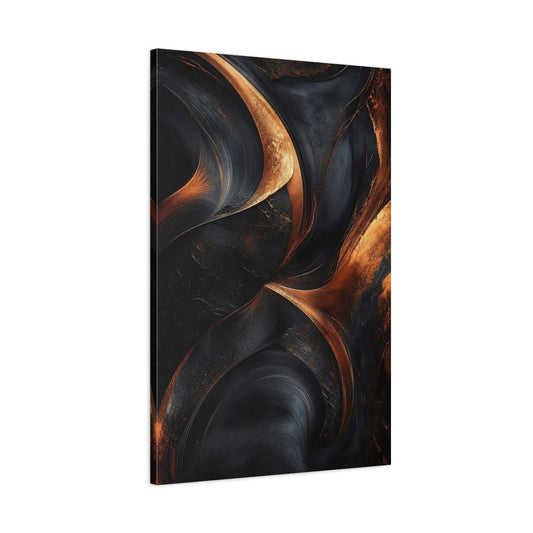 Abstract Textured Swirls Black And Copper Canvas Print – Modern Living Room, Large Wall - YesArtYes