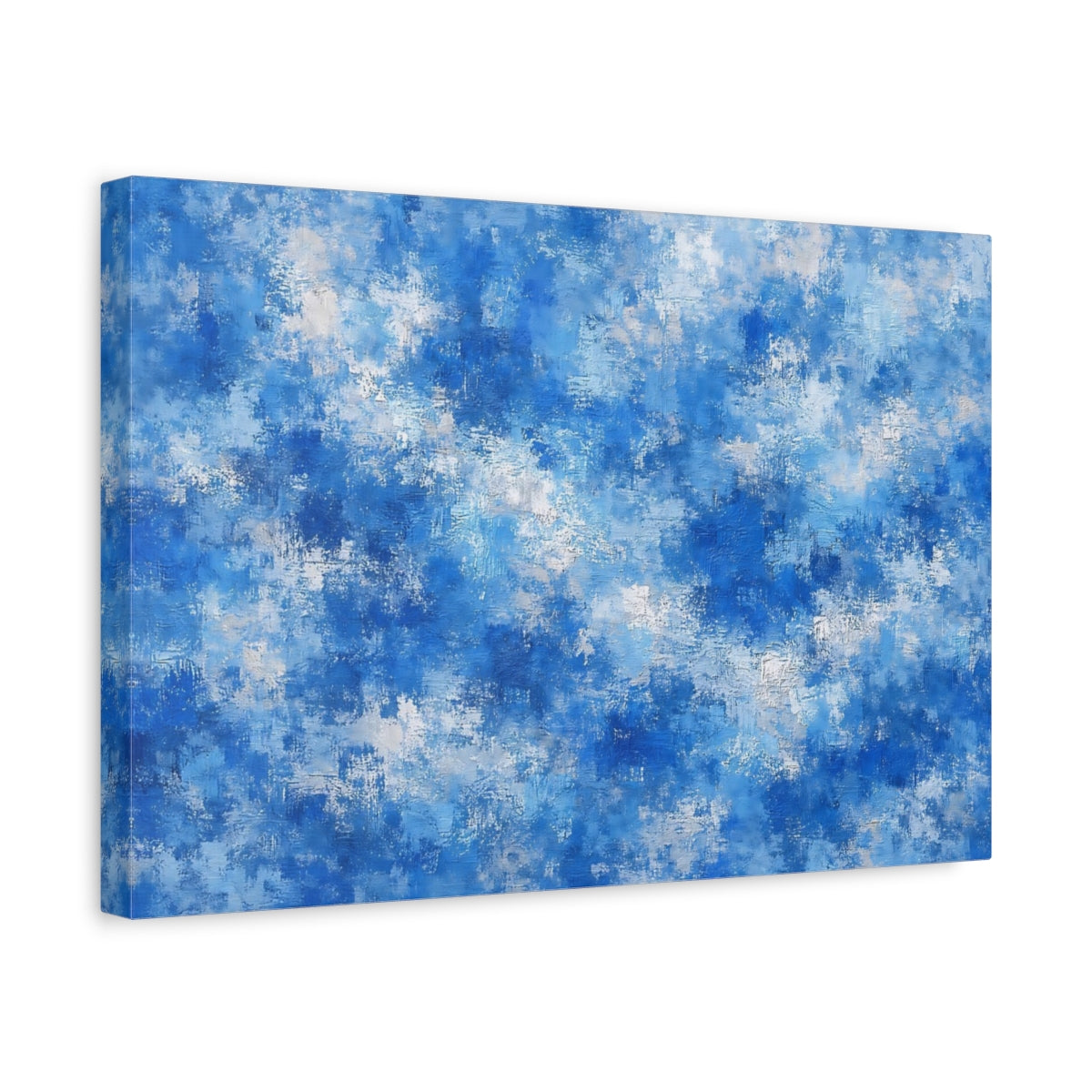 Side Mockup 4. Abstract Abstract Texture Blue And White shown as stretched canvas wall art