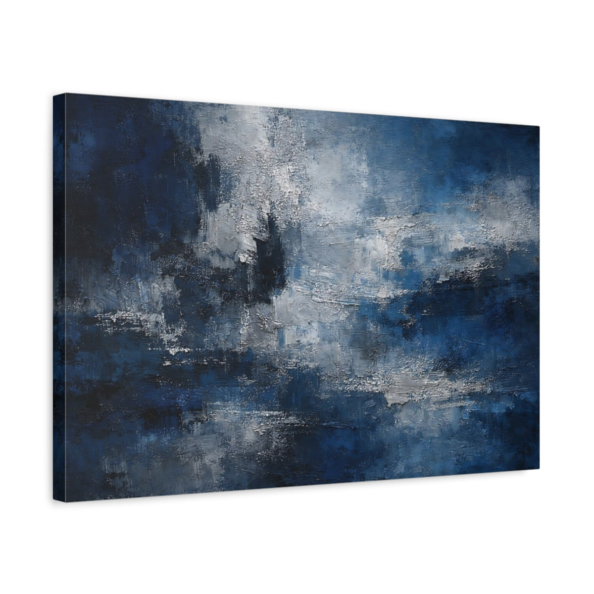 Side Mockup 3. Abstract Abstract Texture Blue Abstract shown as stretched canvas wall art