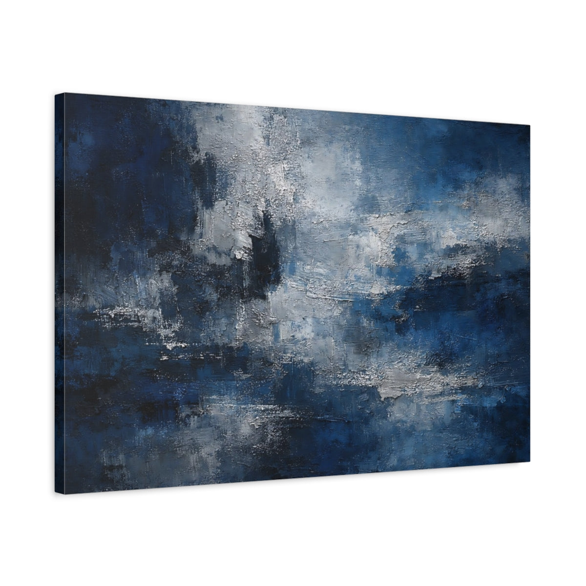 Side Mockup 2. Abstract Abstract Texture Blue Abstract shown as stretched canvas wall art