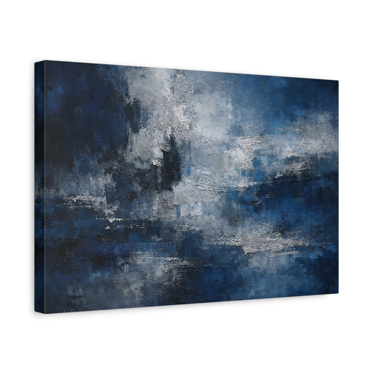 Side Mockup 4. Abstract Abstract Texture Blue Abstract shown as stretched canvas wall art