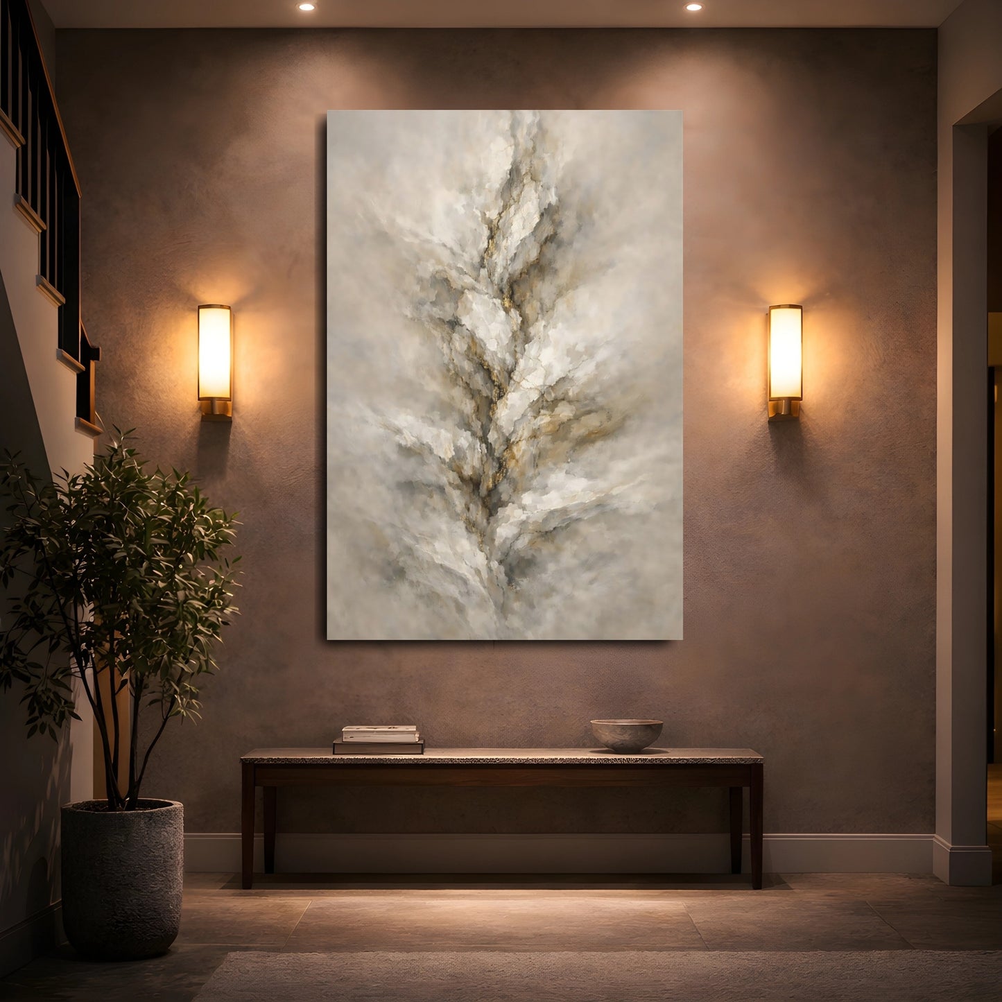 Mockup 4. Abstract Textured Vein Beige Gold Abstract shown as stretched canvas wall art