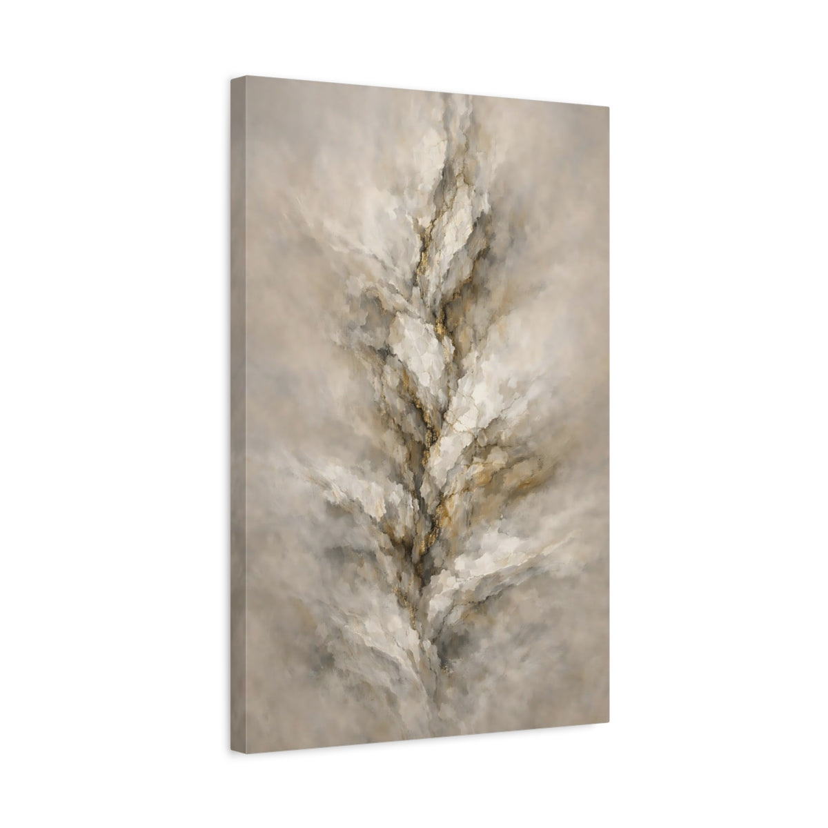 Side Mockup 3. Abstract Textured Vein Beige Gold Abstract shown as stretched canvas wall art
