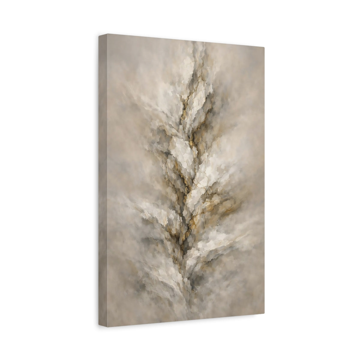 Side Mockup 4. Abstract Textured Vein Beige Gold Abstract shown as stretched canvas wall art