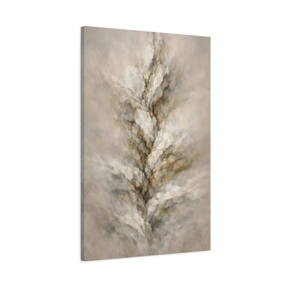 Side Mockup 1. Abstract Textured Vein Beige Gold Abstract shown as stretched canvas wall art