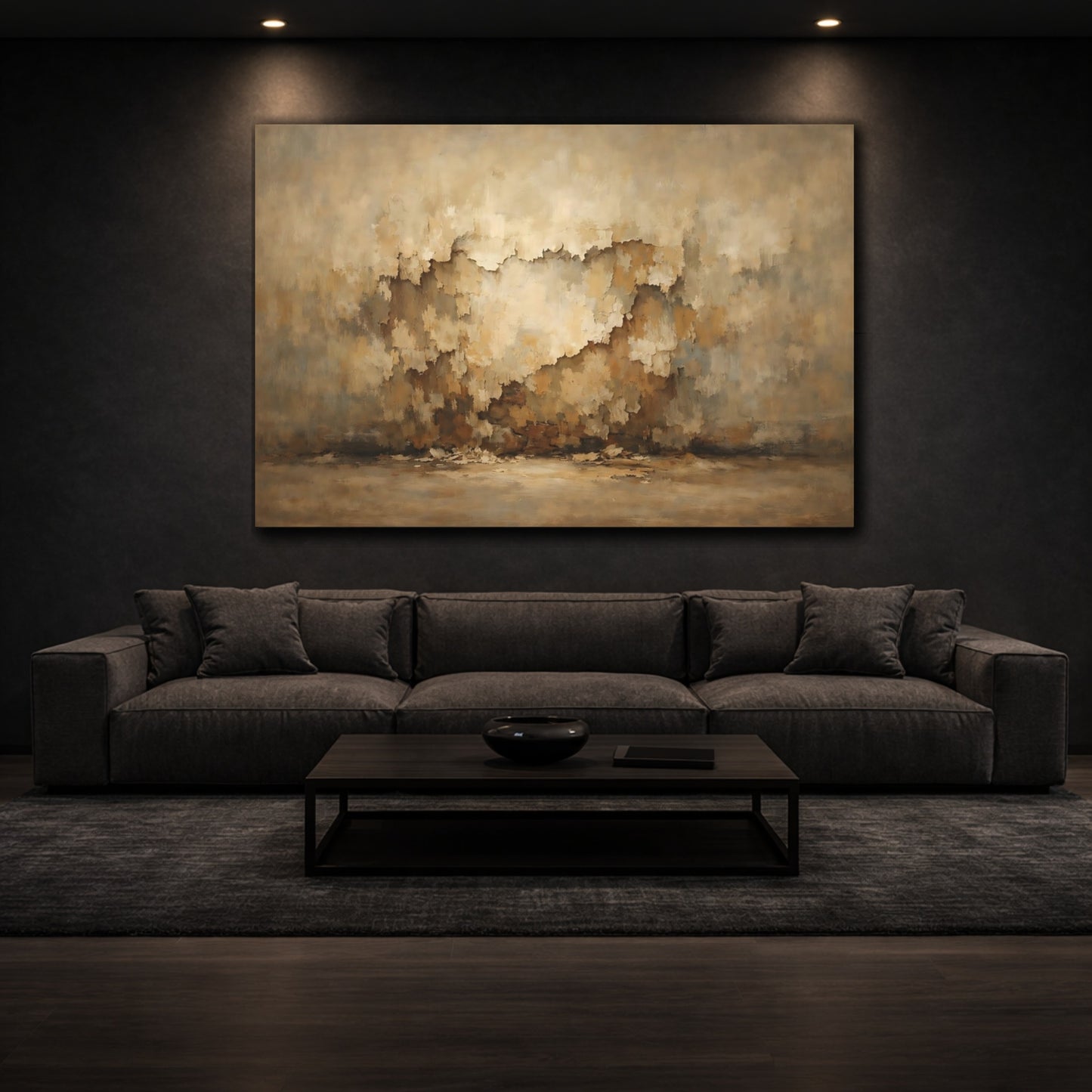 Mockup 2. Abstract Textured Wall Brown And Beige Texture shown as stretched canvas wall art