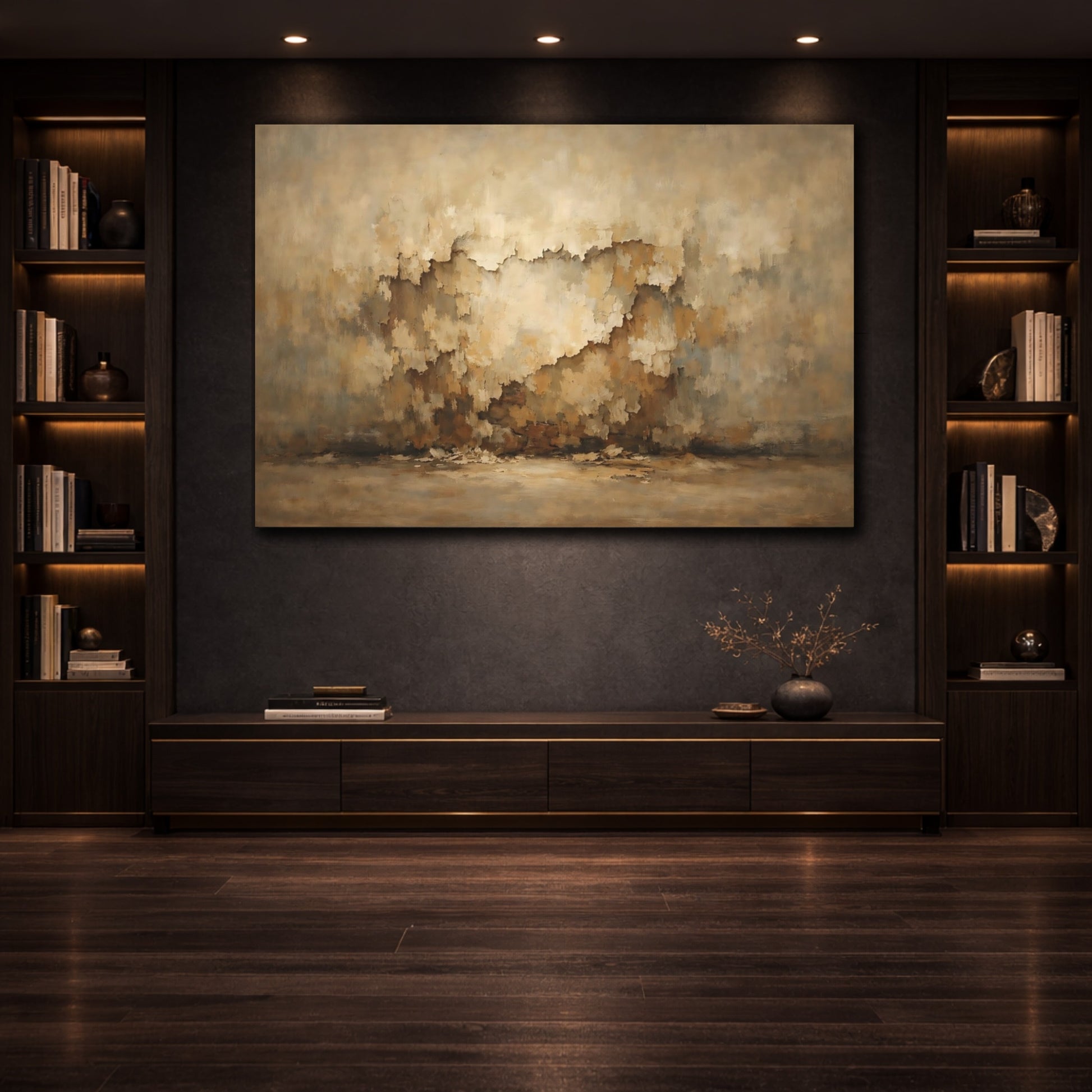 Mockup 3. Abstract Textured Wall Brown And Beige Texture shown as stretched canvas wall art