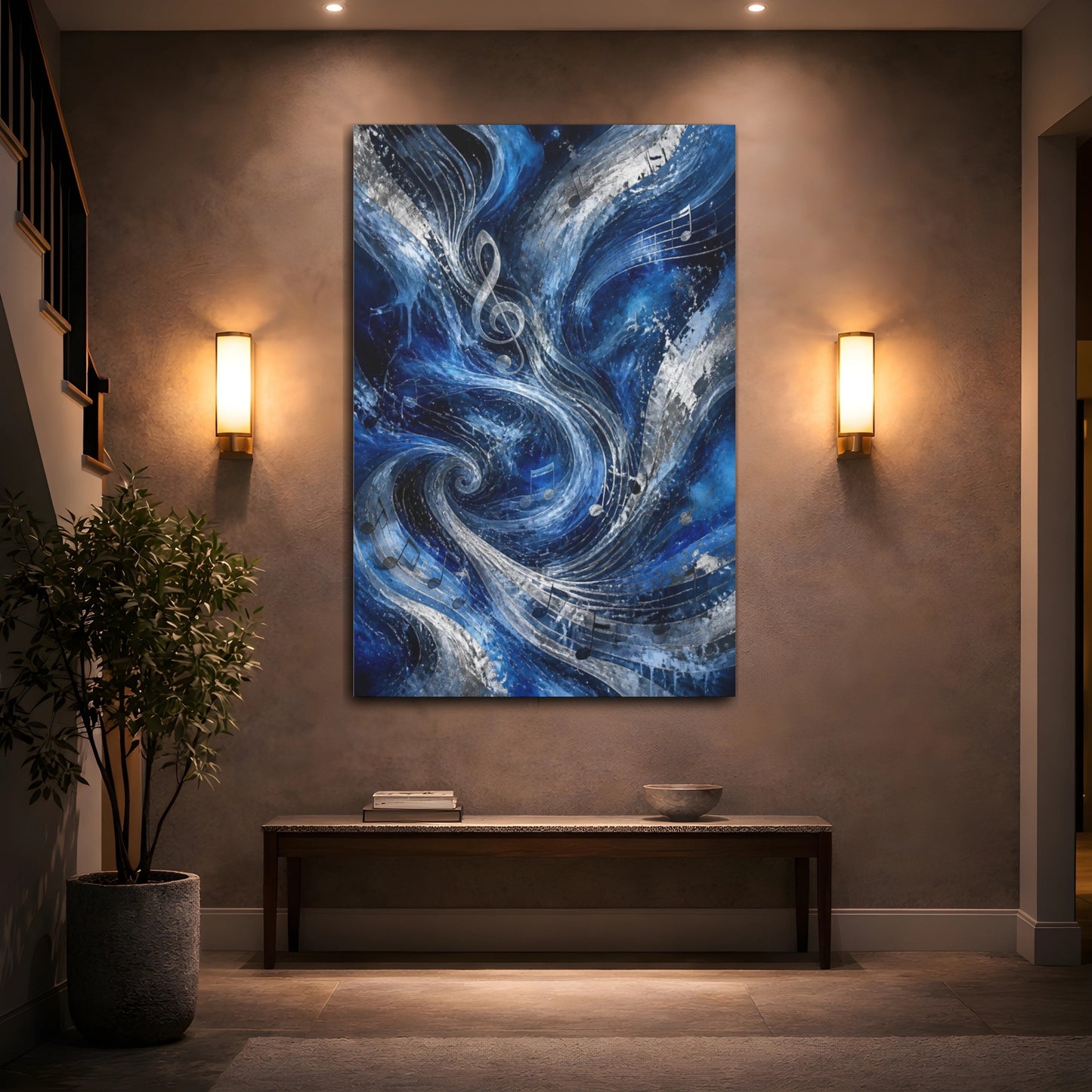 Mockup 2. Abstract Treble Clef Waves shown as canvas print