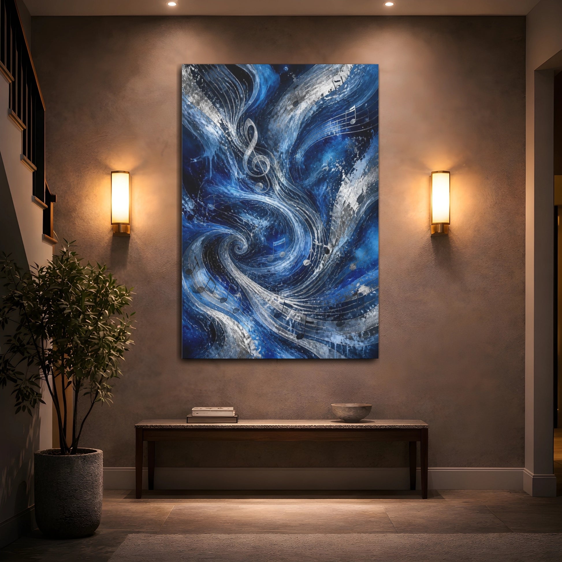 Mockup 2. Abstract Treble Clef Waves shown as canvas print
