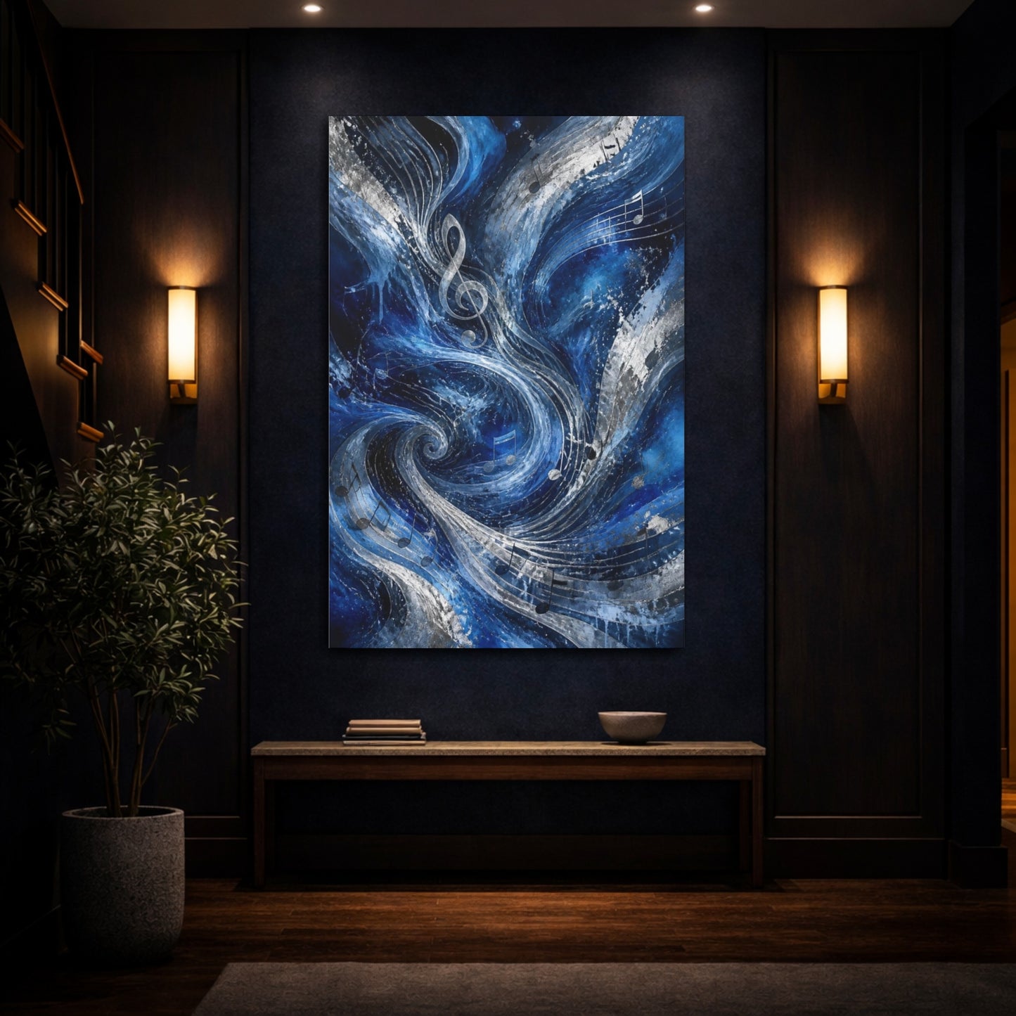 Mockup 4. Abstract Treble Clef Waves shown as canvas print