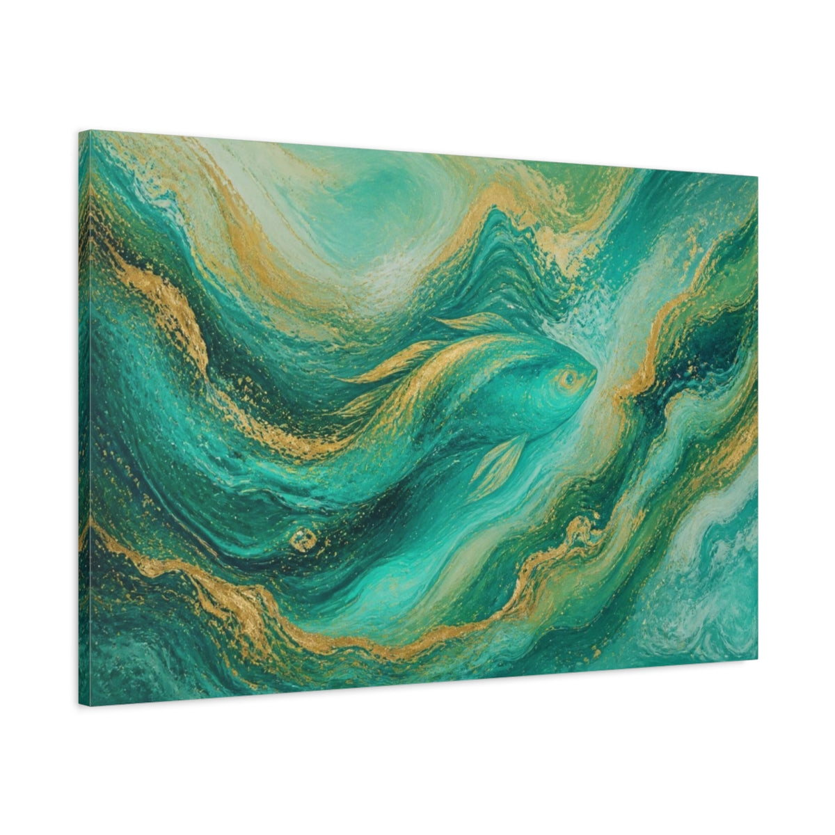 Main Mockup. Abstract Turquoise Fish shown as canvas print