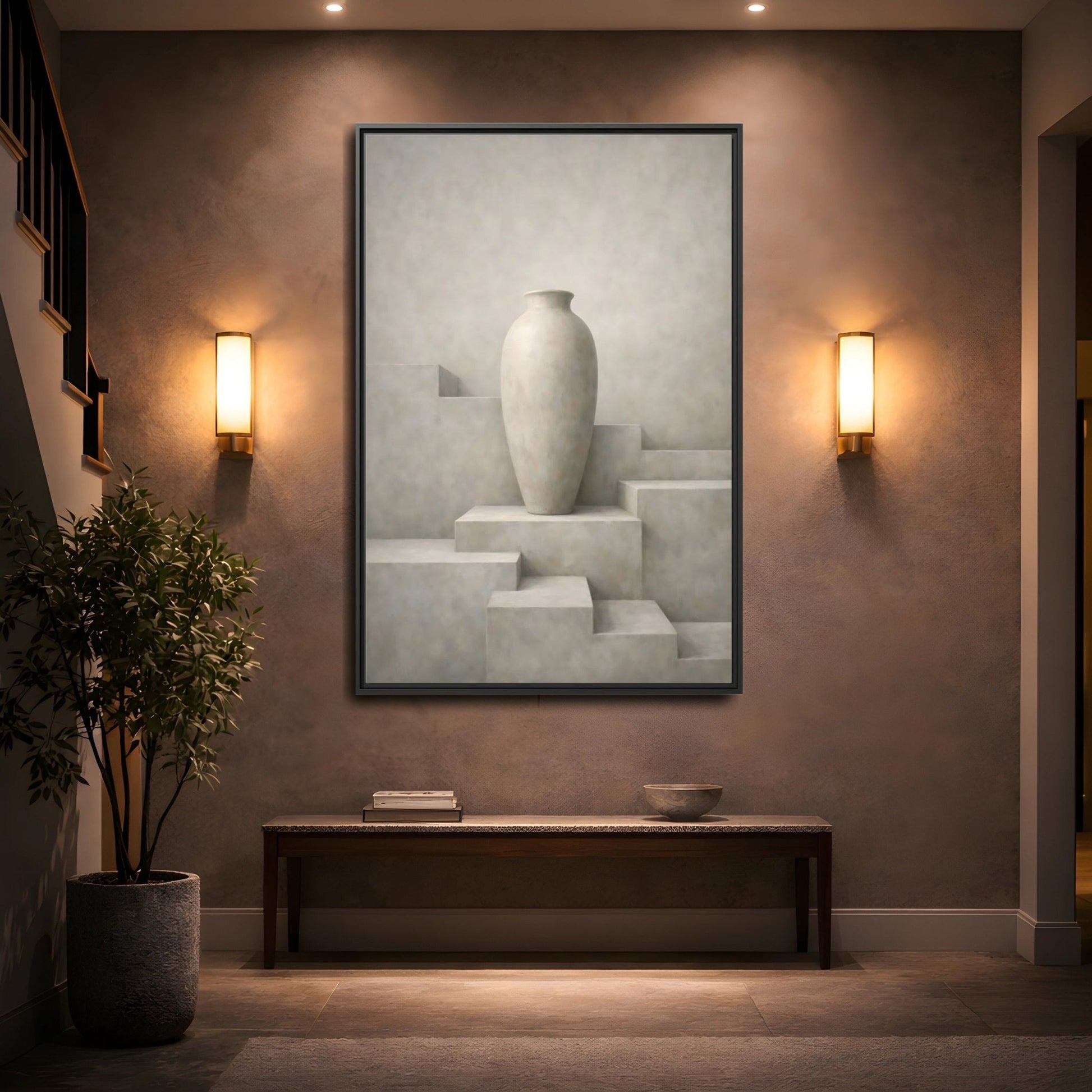 Abstract Vase Beige - Framed Canvas Wall Art Print - YesArtYes