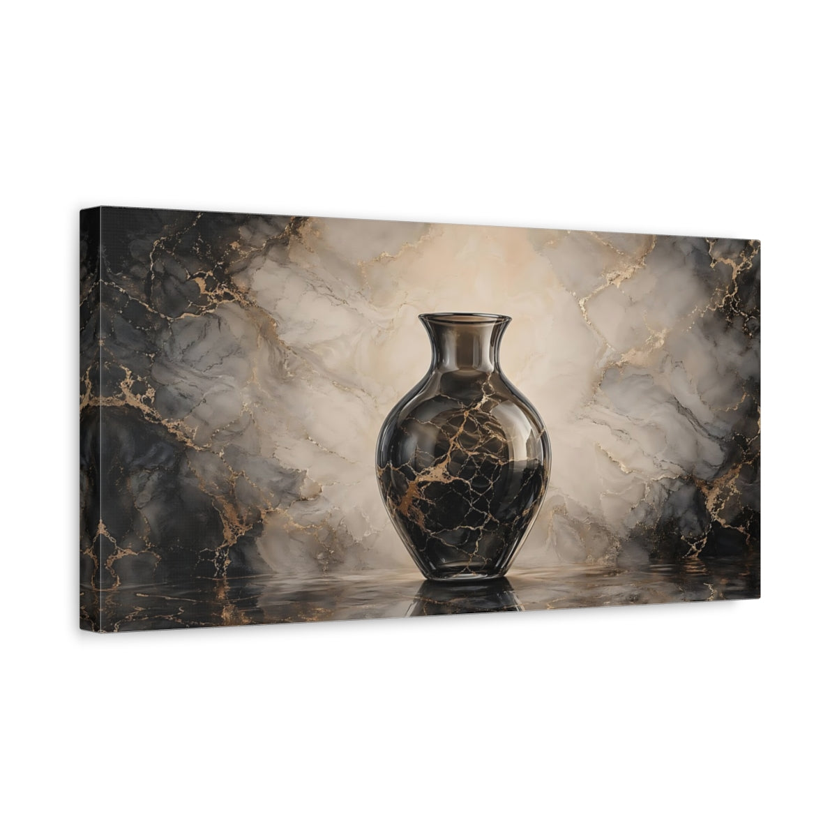 Side Mockup 3. Abstract Vase Black And Gold shown as stretched canvas wall art