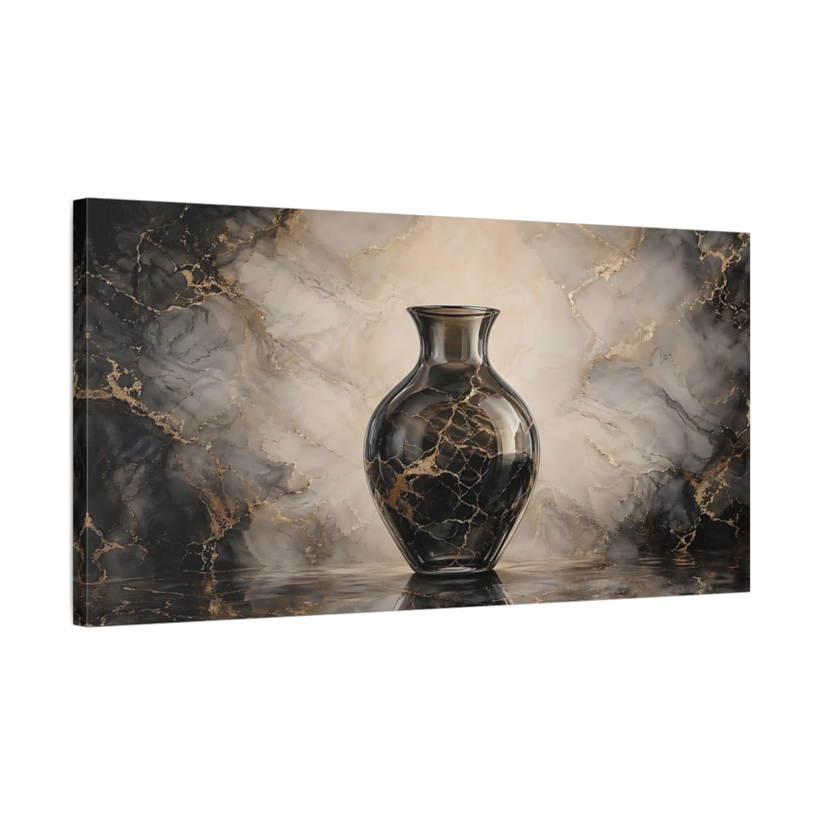 Side Mockup 1. Abstract Vase Black And Gold shown as stretched canvas wall art