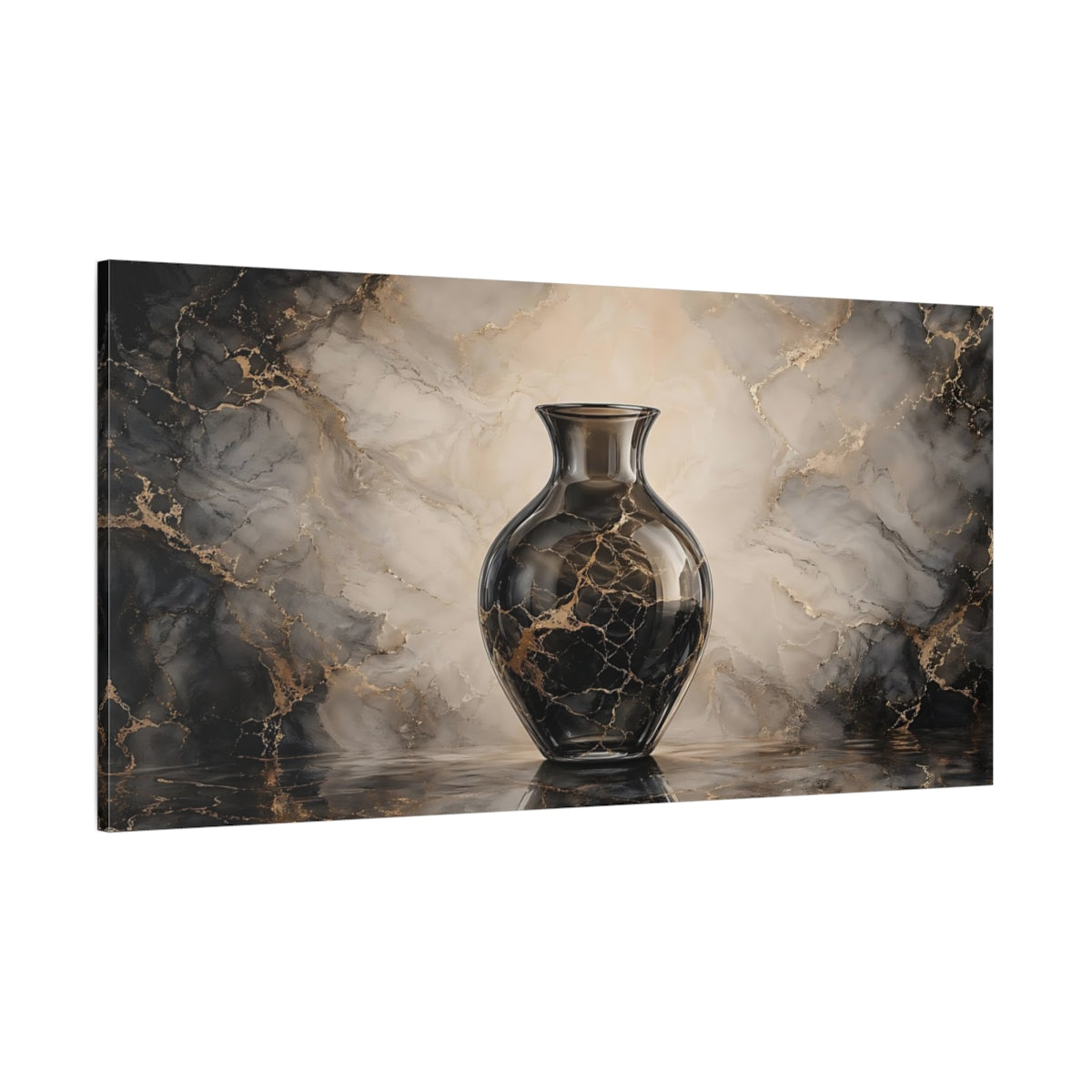 Side Mockup 2. Abstract Vase Black And Gold shown as stretched canvas wall art