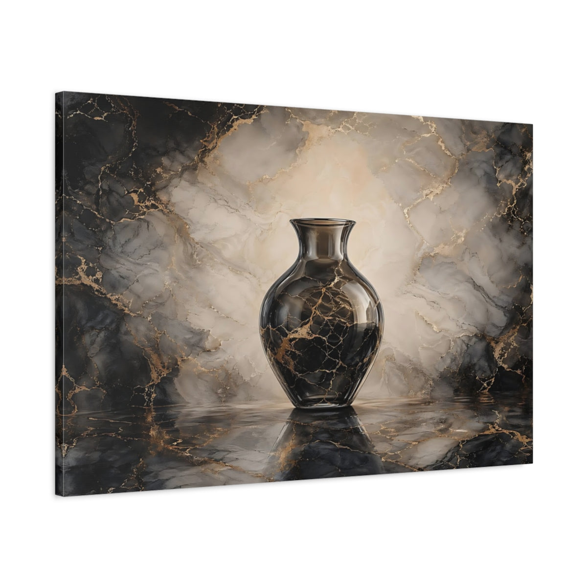Main Mockup. Abstract Vase Black Gold Marble shown as stretched canvas wall art