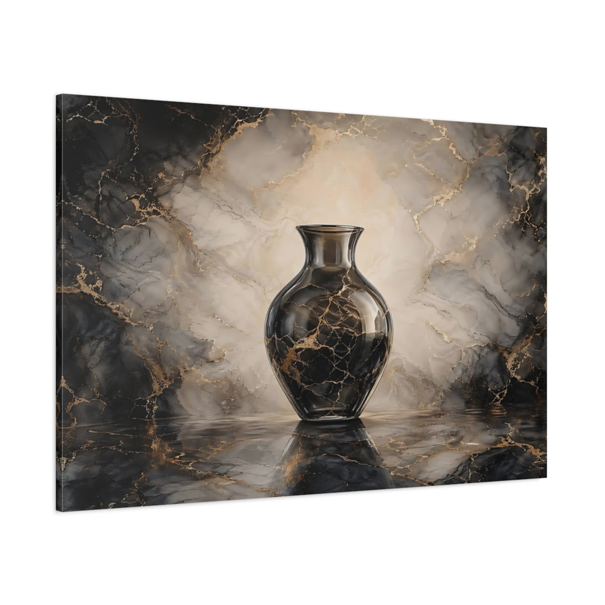 Side Mockup 1. Abstract Vase Black Gold Marble shown as stretched canvas wall art
