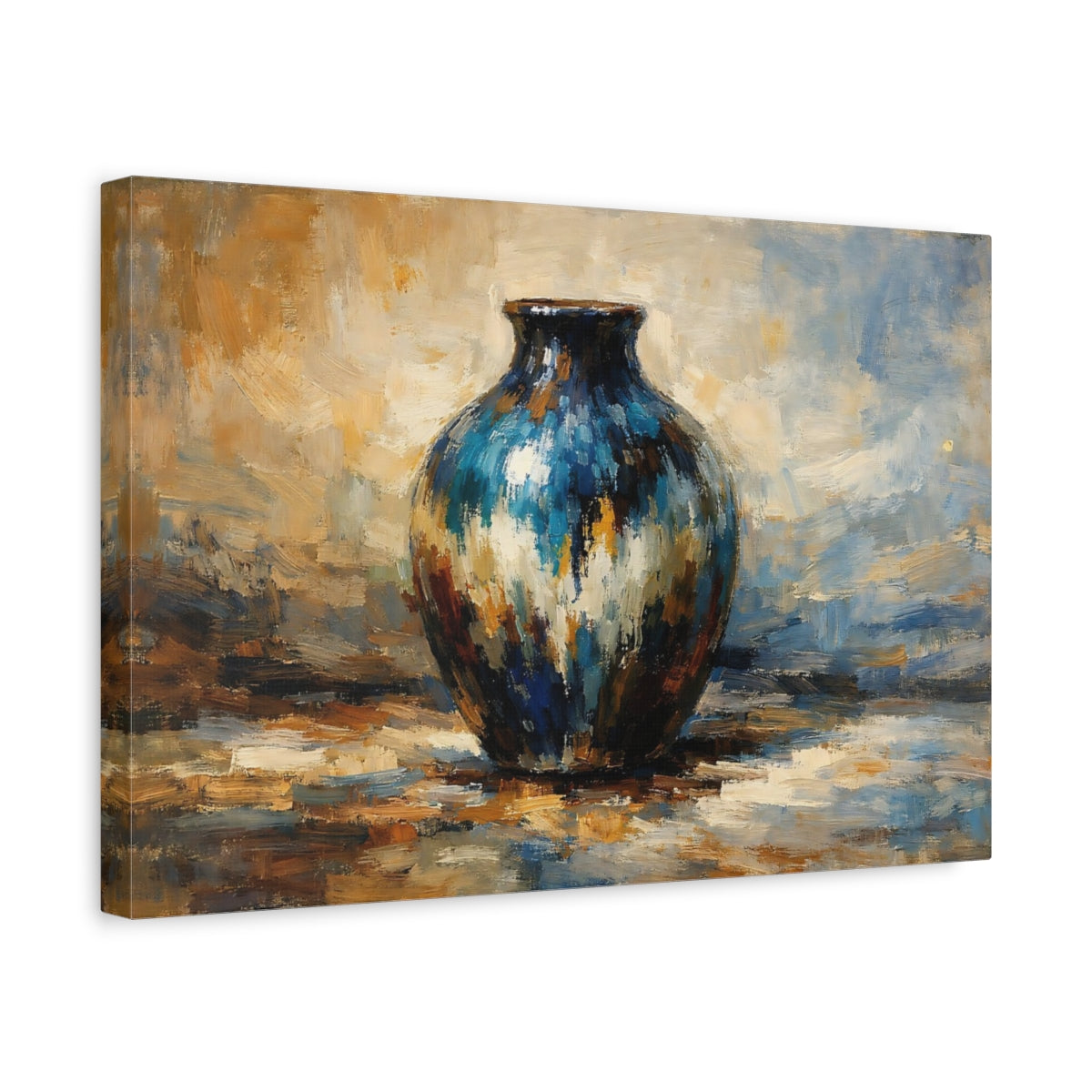 Side Mockup 4. Abstract Vase Blue Gold Vase shown as stretched canvas wall art