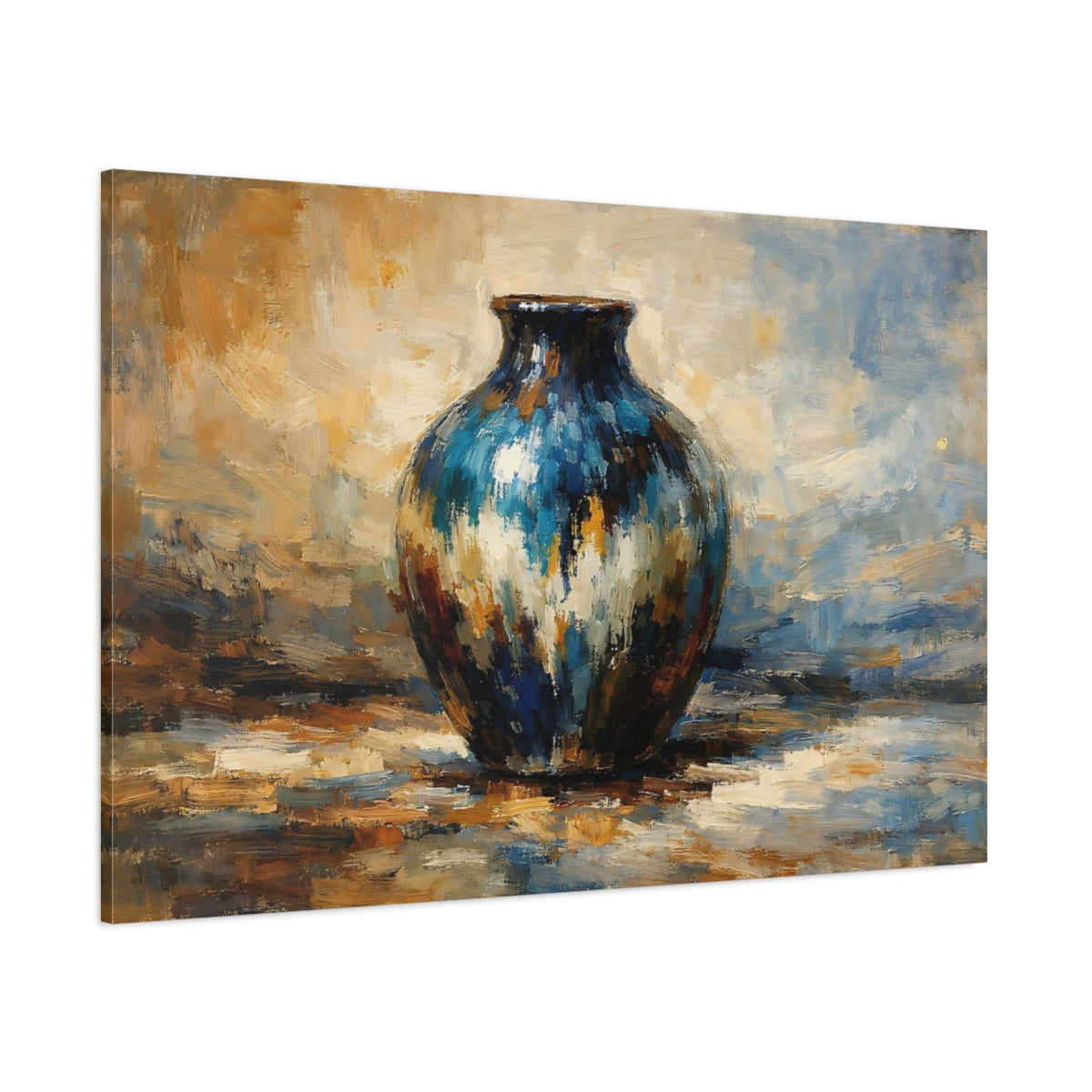 Main Mockup. Abstract Vase Blue Gold Vase shown as stretched canvas wall art