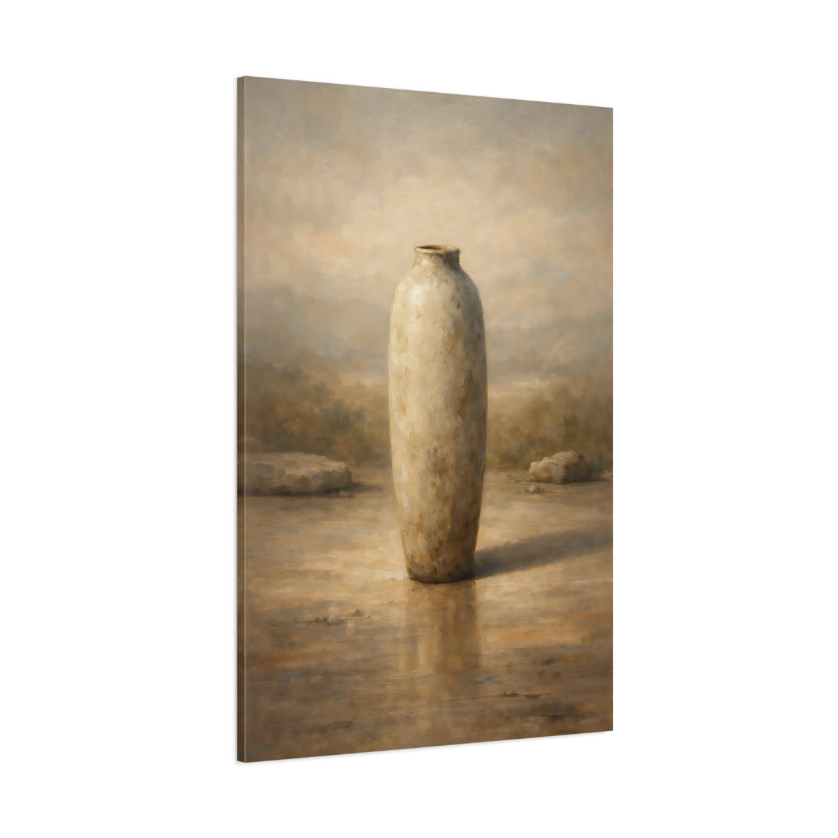 Main Mockup. Abstract Vase Brown And Beige shown as stretched canvas wall art