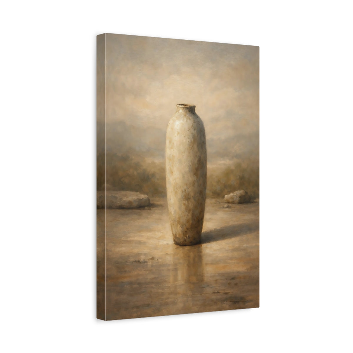 Side Mockup 4. Abstract Vase Brown And Beige shown as stretched canvas wall art