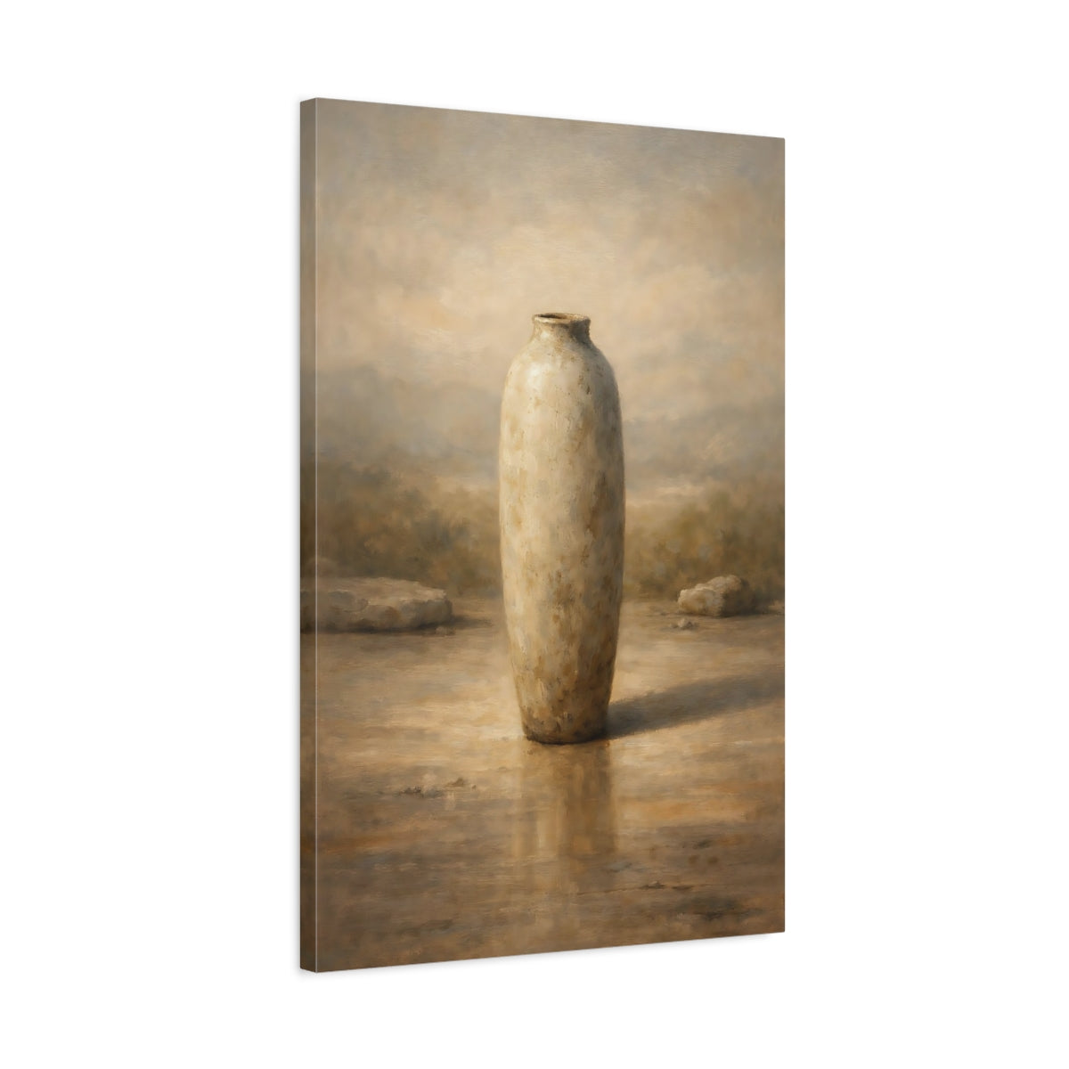 Side Mockup 2. Abstract Vase Brown And Beige shown as stretched canvas wall art