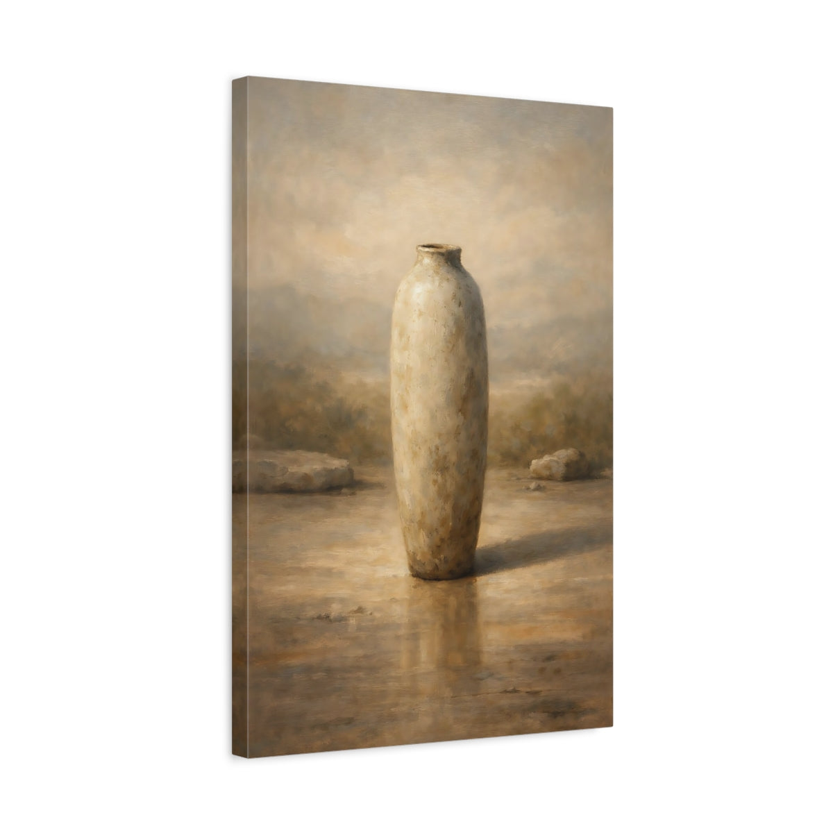 Side Mockup 3. Abstract Vase Brown And Beige shown as stretched canvas wall art