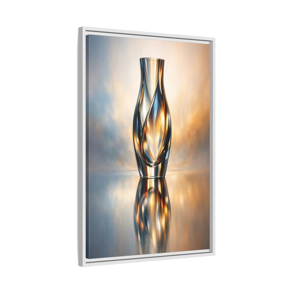 Side Mockup 11. Abstract Abstract Vase Gold And Blue shown as stretched canvas wall art