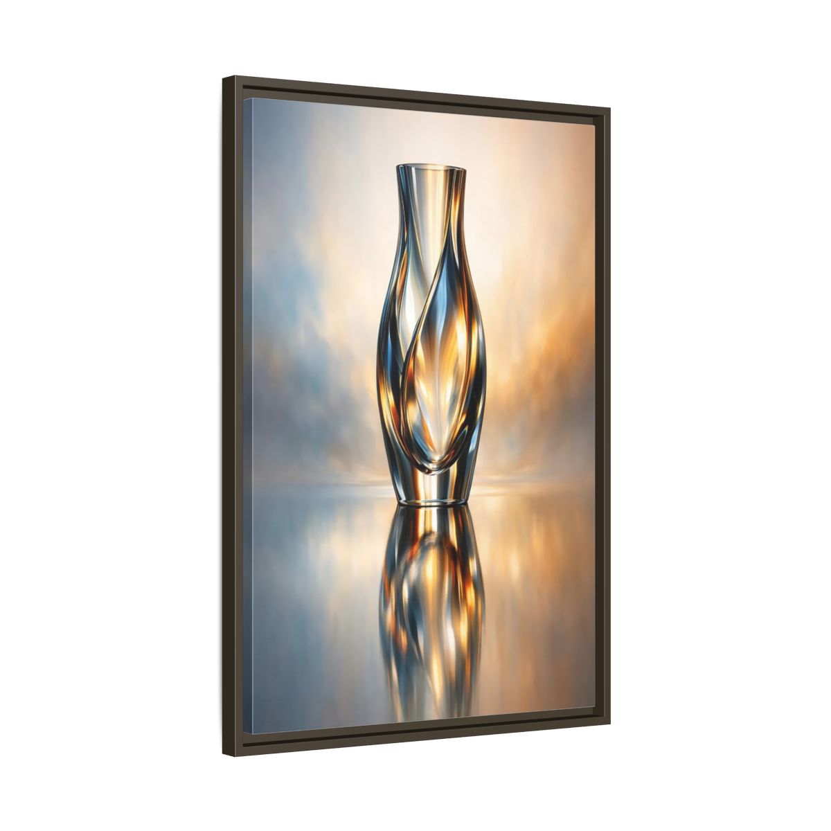 Side Mockup 12. Abstract Abstract Vase Gold And Blue shown as stretched canvas wall art