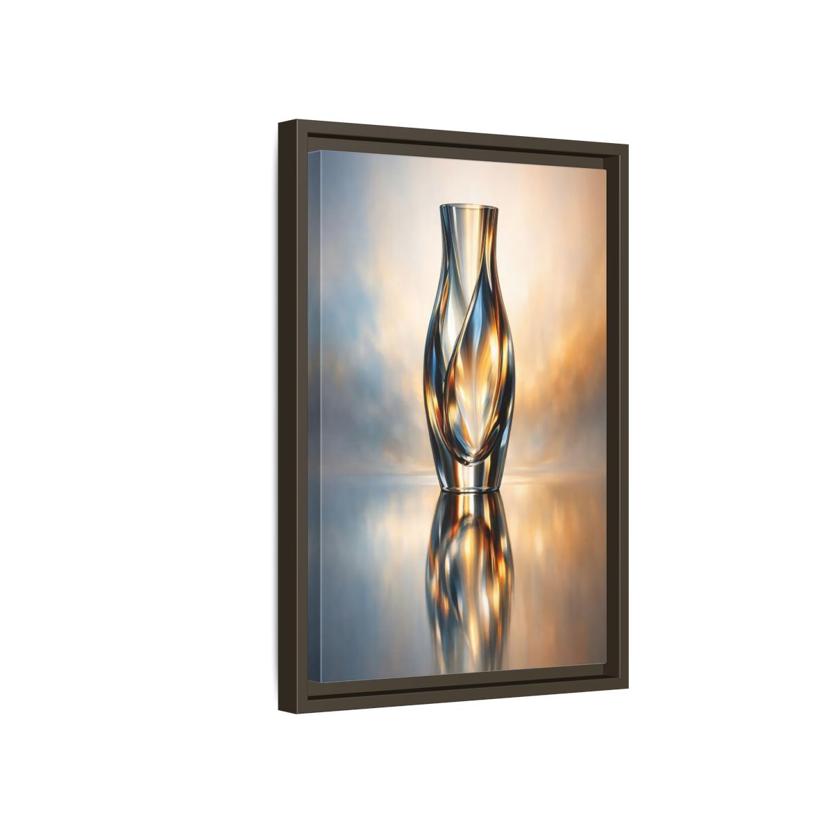 Side Mockup 5. Abstract Abstract Vase Gold And Blue shown as stretched canvas wall art