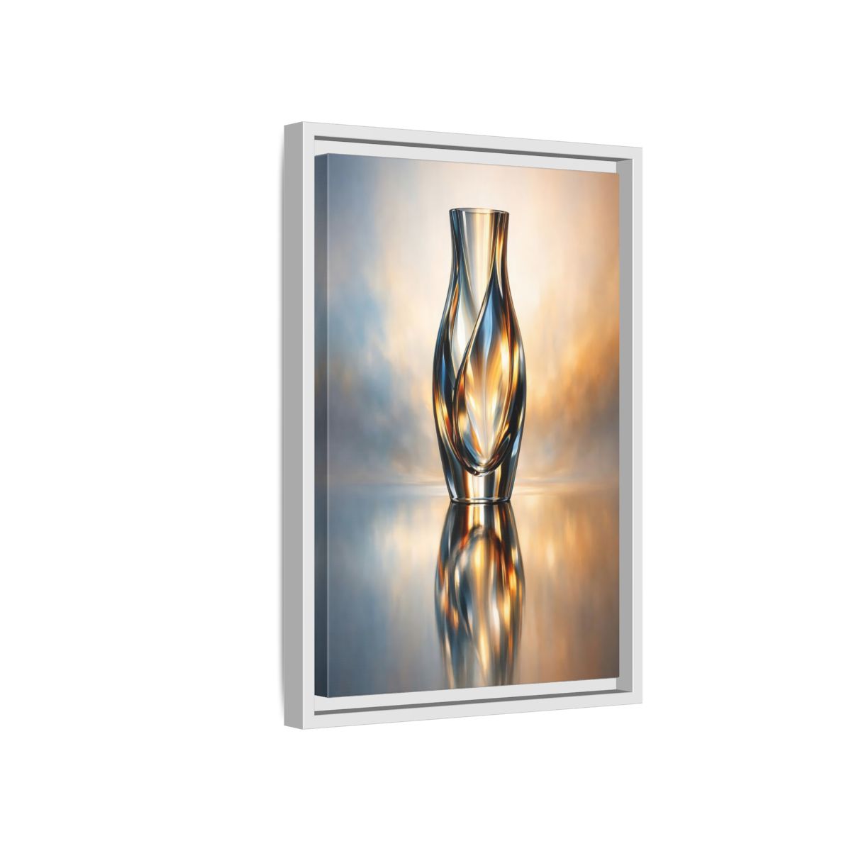 Side Mockup 4. Abstract Abstract Vase Gold And Blue shown as stretched canvas wall art