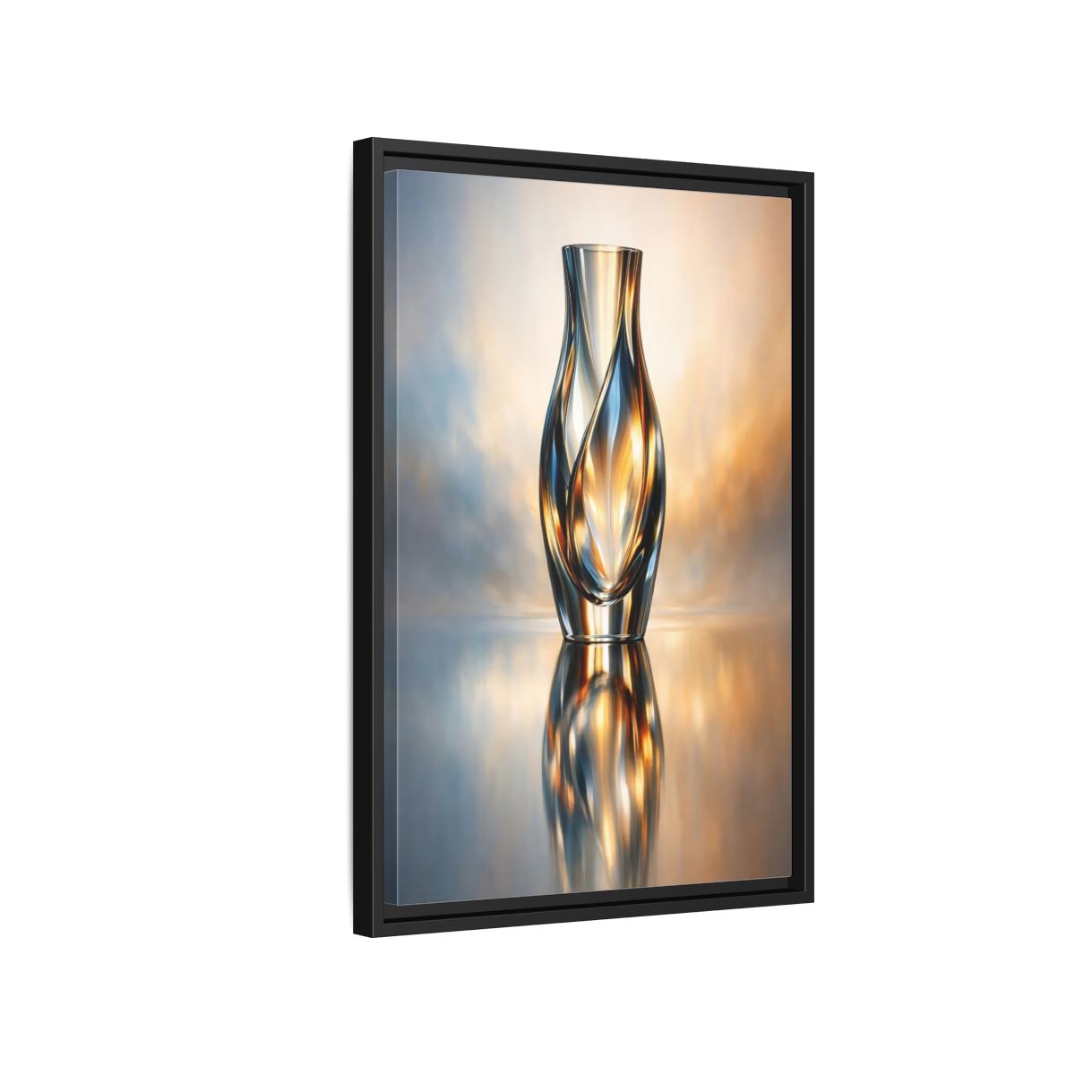 Side Mockup 3. Abstract Abstract Vase Gold And Blue shown as stretched canvas wall art