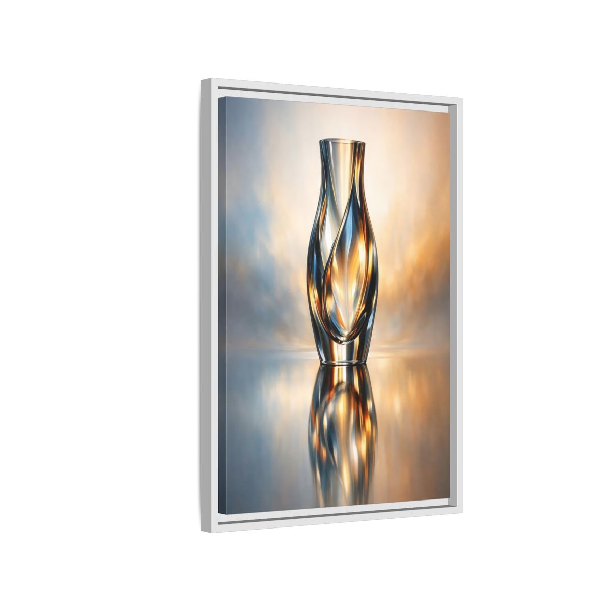 Side Mockup 1. Abstract Abstract Vase Gold And Blue shown as stretched canvas wall art