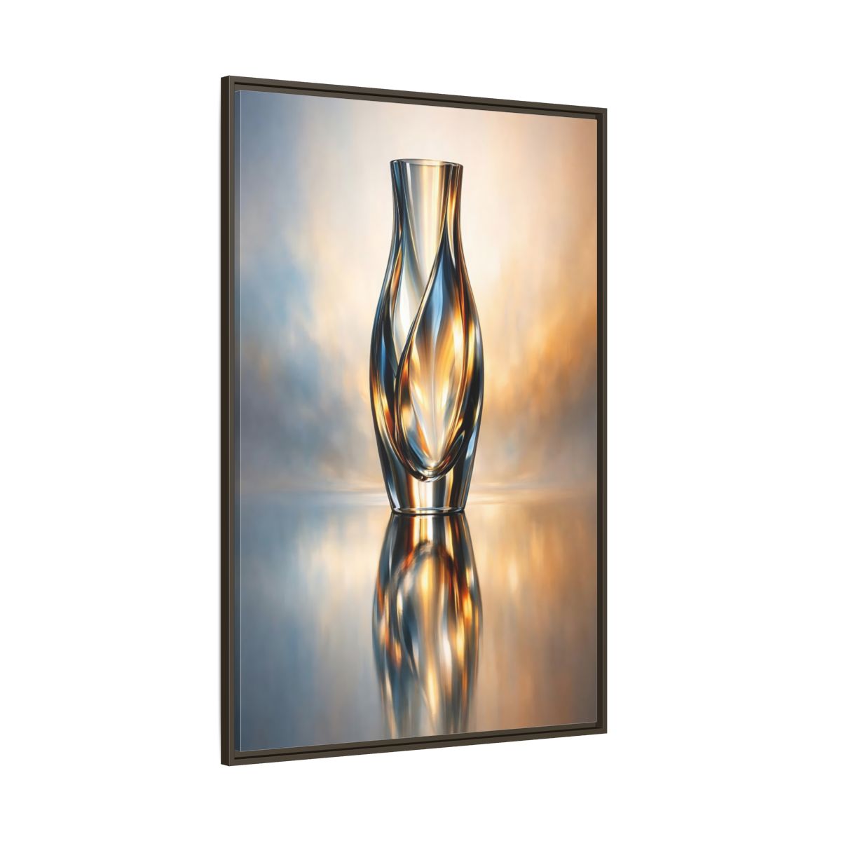 Side Mockup 8. Abstract Abstract Vase Gold And Blue shown as stretched canvas wall art