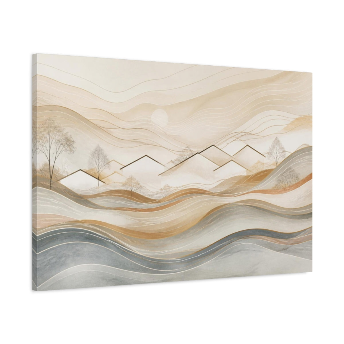 Main Mockup. Abstract Village Rooftops shown as canvas print