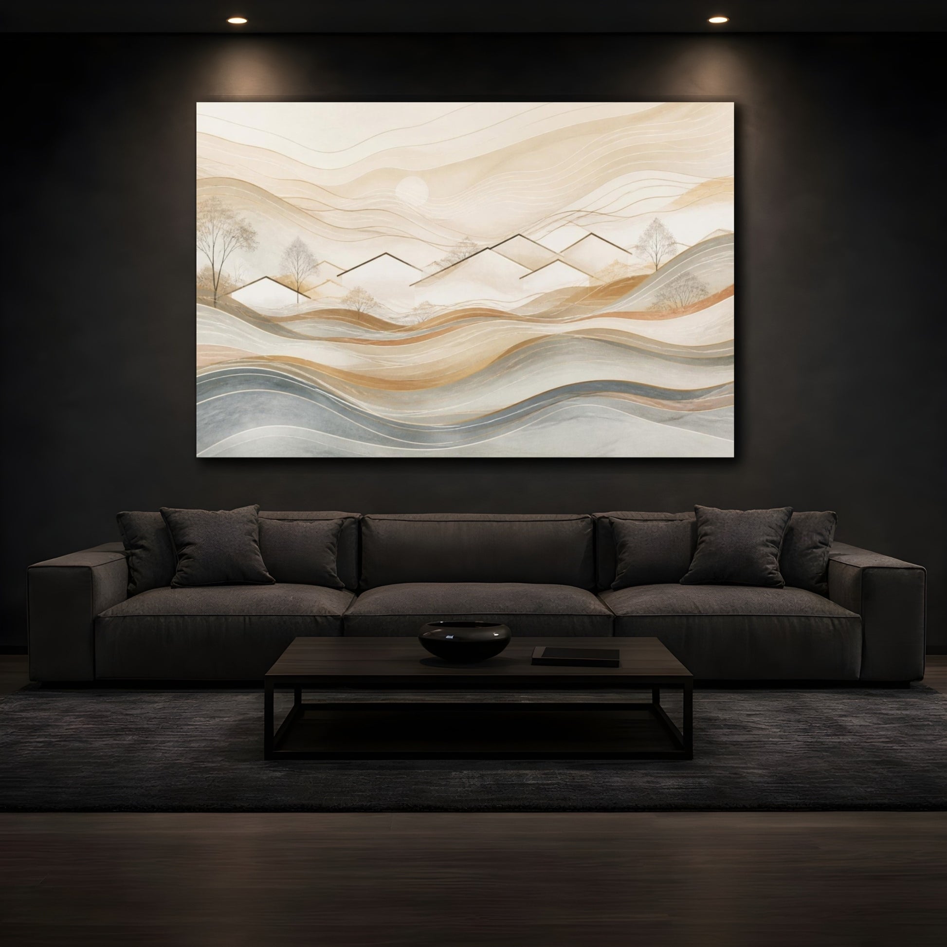 Mockup 3. Abstract Village Rooftops shown as canvas print