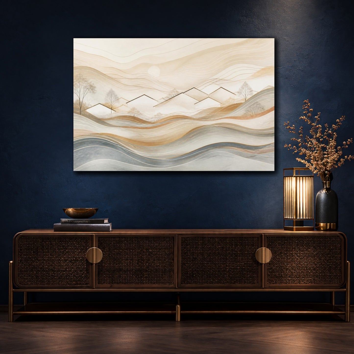Mockup 4. Abstract Village Rooftops shown as canvas print