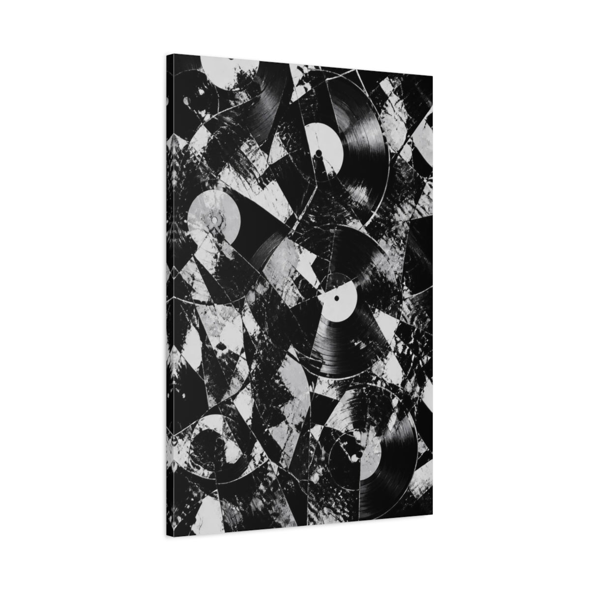 Main Mockup. Abstract Vinyl Record Collage shown as canvas print