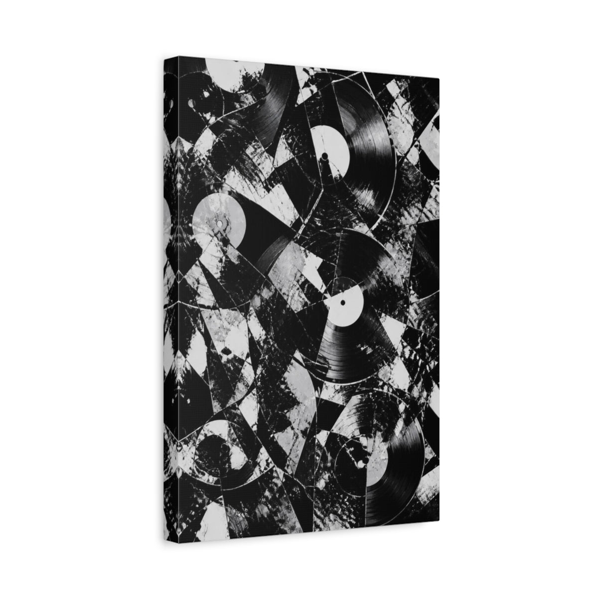 Side Mockup 4. Abstract Vinyl Record Collage shown as canvas print