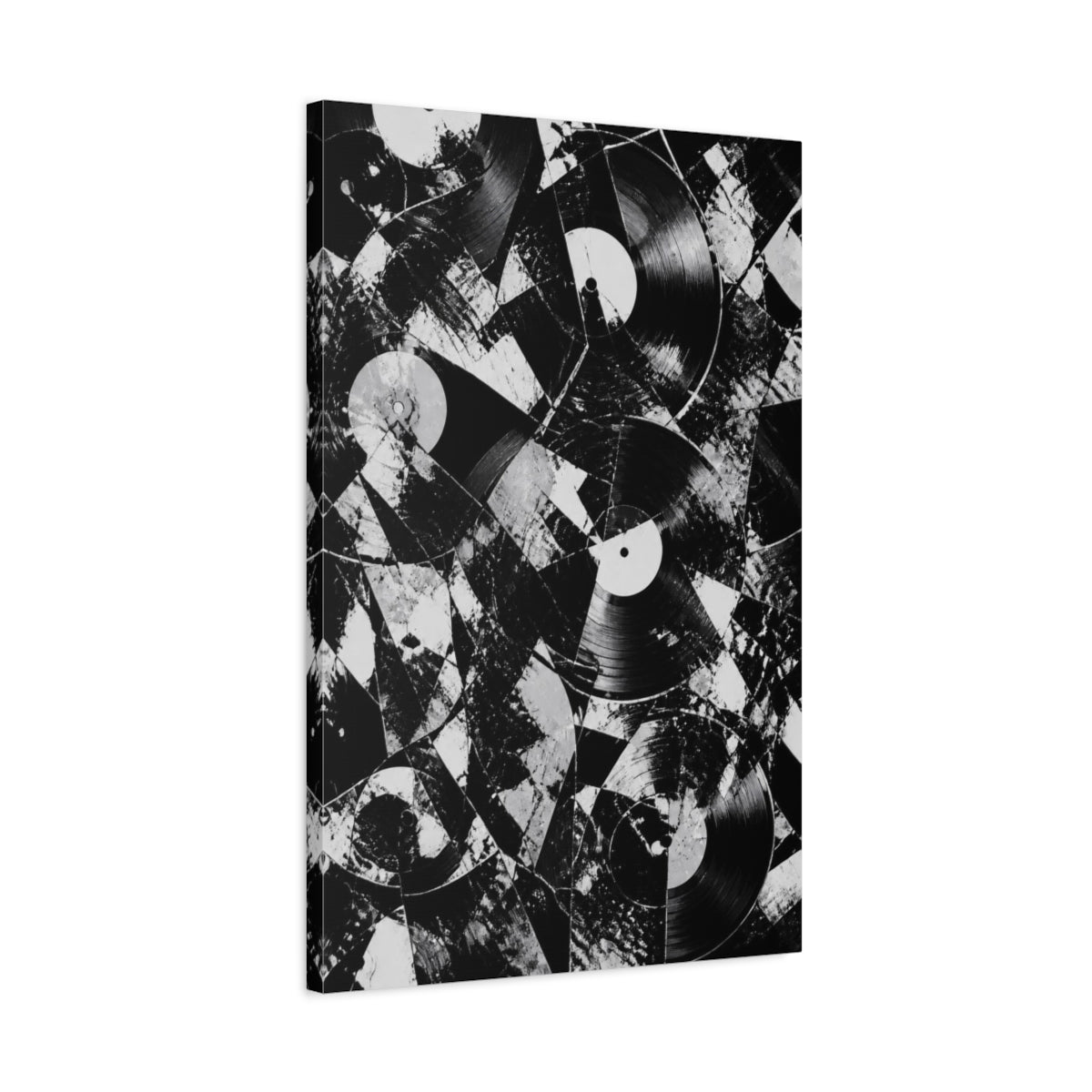 Side Mockup 2. Abstract Vinyl Record Collage shown as canvas print