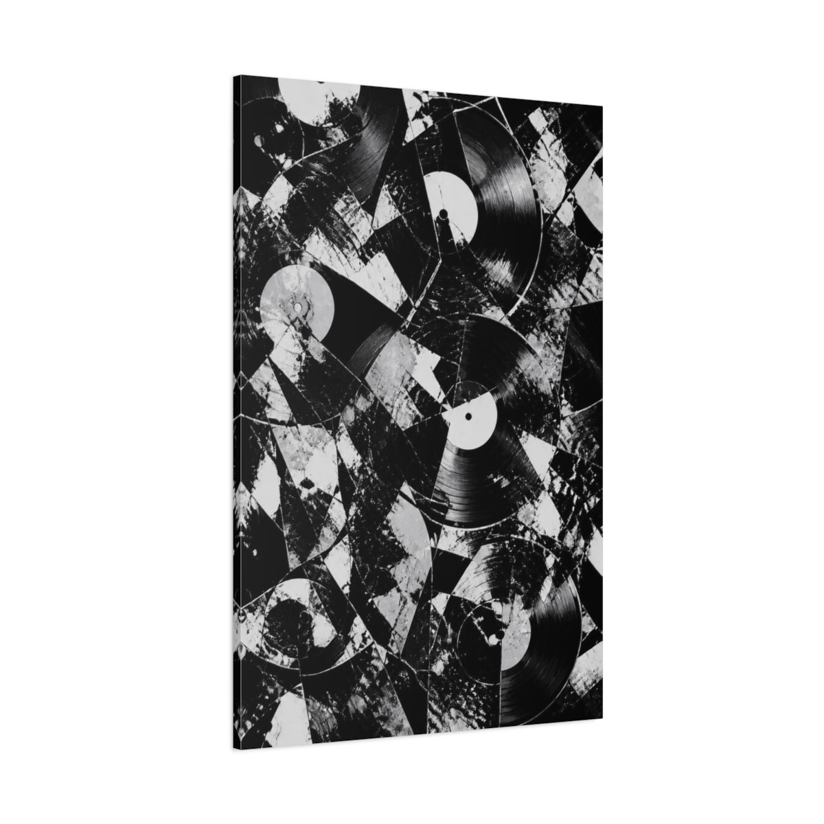 Side Mockup 1. Abstract Vinyl Record Collage shown as canvas print