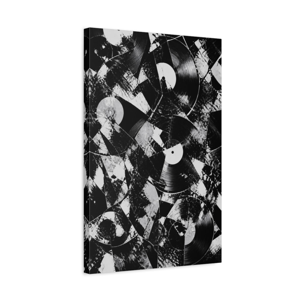 Side Mockup 3. Abstract Vinyl Record Collage shown as canvas print