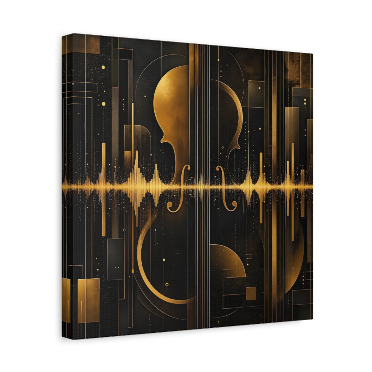 Side Mockup 7. Abstract Violin Black And Gold shown as stretched canvas wall art