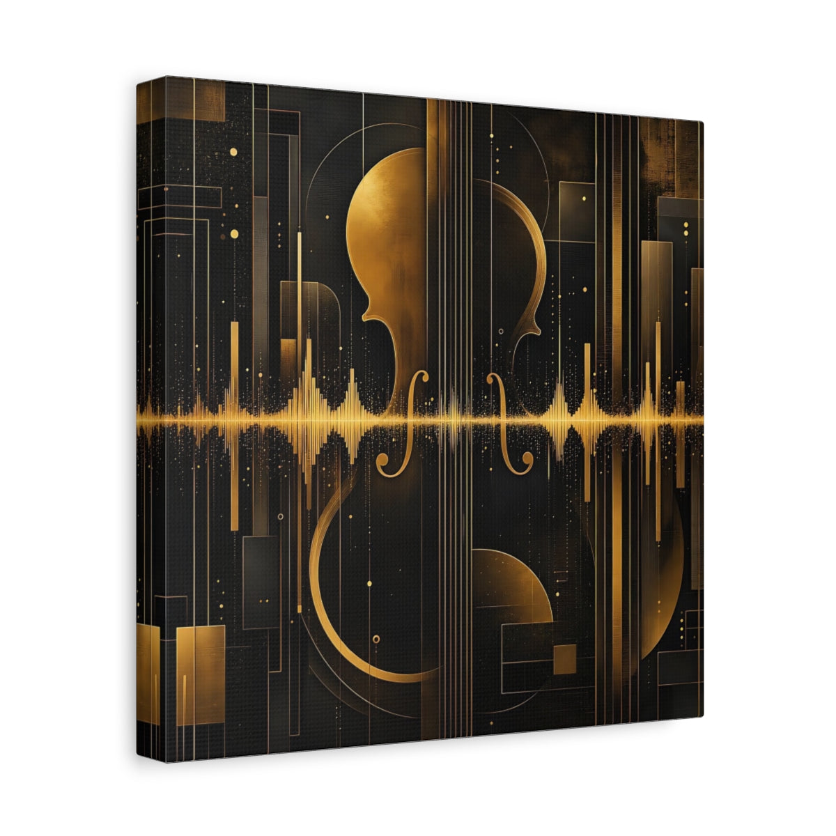 Side Mockup 8. Abstract Violin Black And Gold shown as stretched canvas wall art