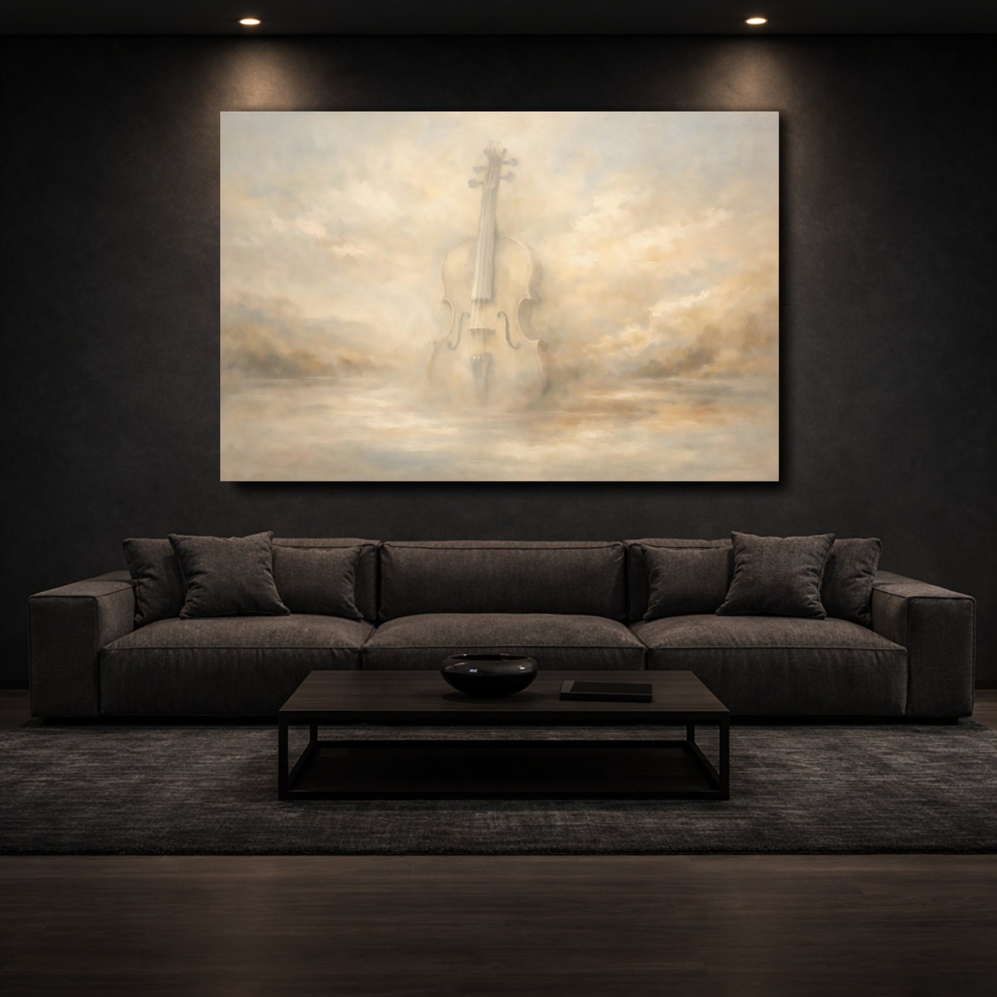 Mockup 2. Abstract Violin Misty Violin shown as stretched canvas wall art