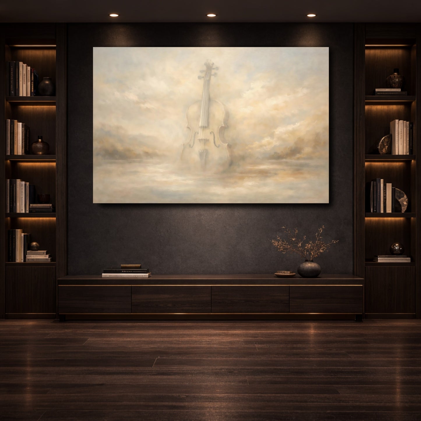 Mockup 3. Abstract Violin Misty Violin shown as stretched canvas wall art