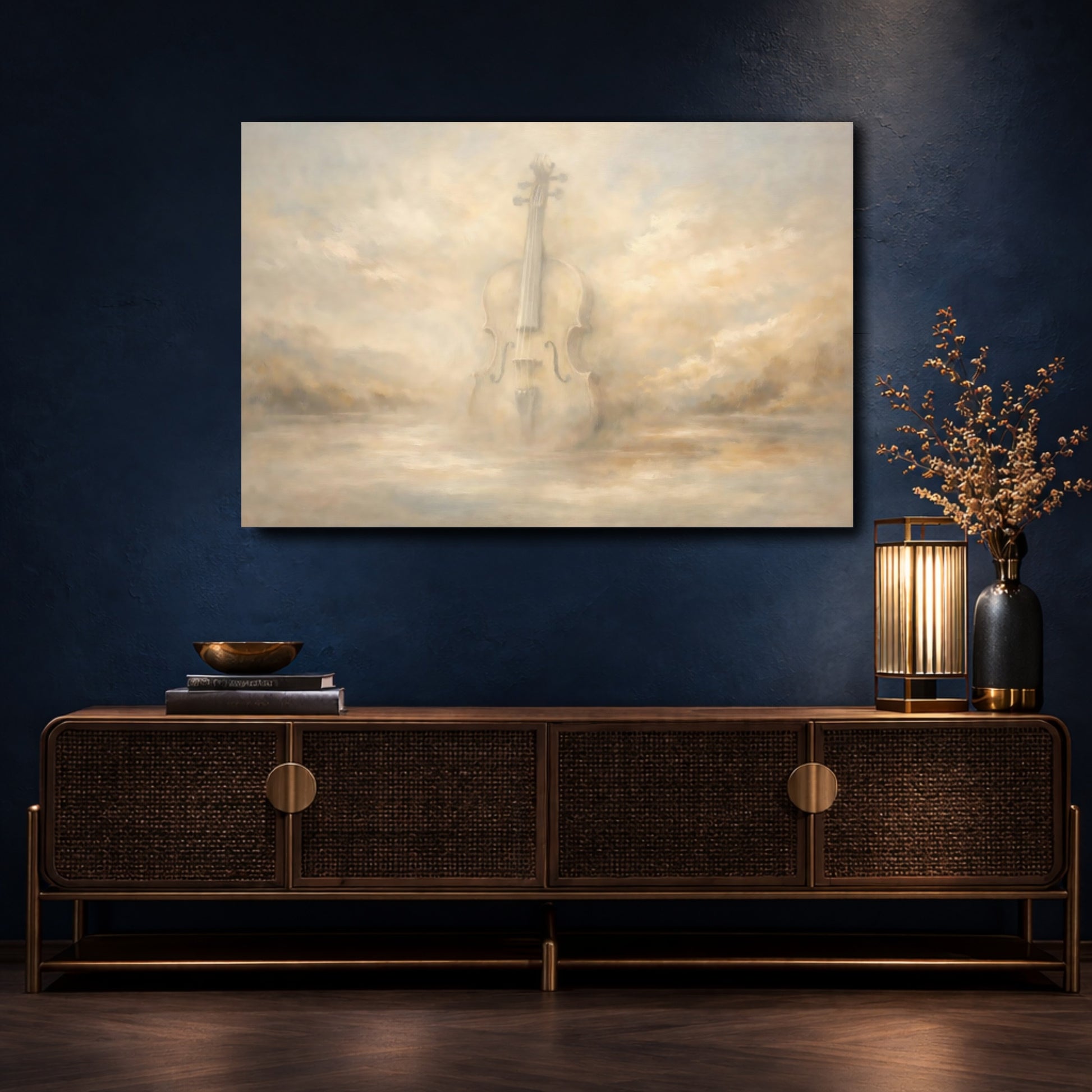 Mockup 4. Abstract Violin Misty Violin shown as stretched canvas wall art