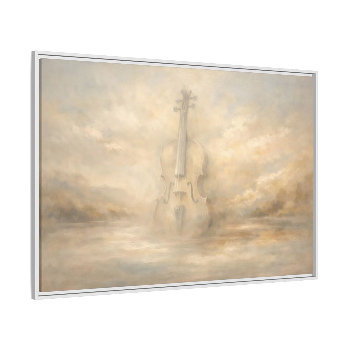 Side Mockup 7. Abstract Violin Soft Beige shown as stretched canvas wall art