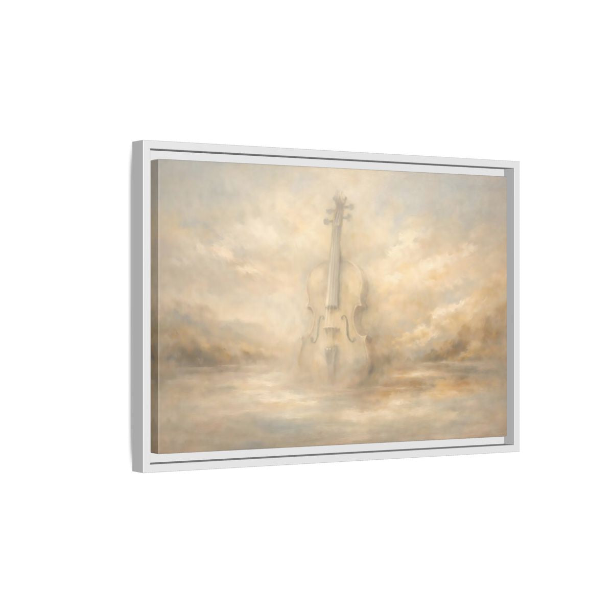 Side Mockup 1. Abstract Violin Soft Beige shown as stretched canvas wall art