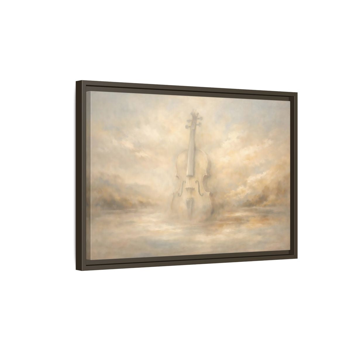 Side Mockup 2. Abstract Violin Soft Beige shown as stretched canvas wall art